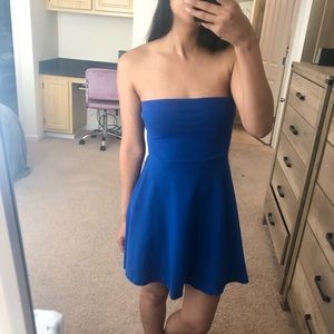 Express electric blue strapless skater dress